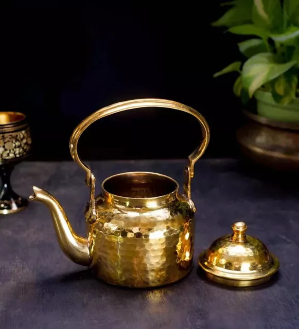 Antique Brass Tea Coffee Kettle, Brass Teapot Cooking & Serving 500 ML Gifts Set