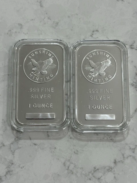 TWO (2) 1OZ Sunshine Minting Mint 999 Silver Bar In