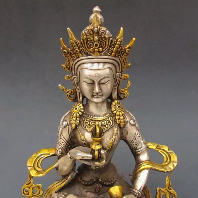 Vintage Tibet Silver Copper Gilt Tibetan Buddhism Statue -- White Tara Buddha 3