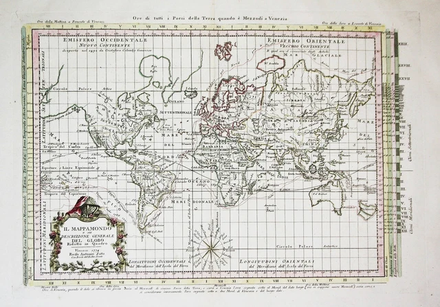 World Mapa Del Mundo Mappemonde Tarjeta Zatta Grabado 1774