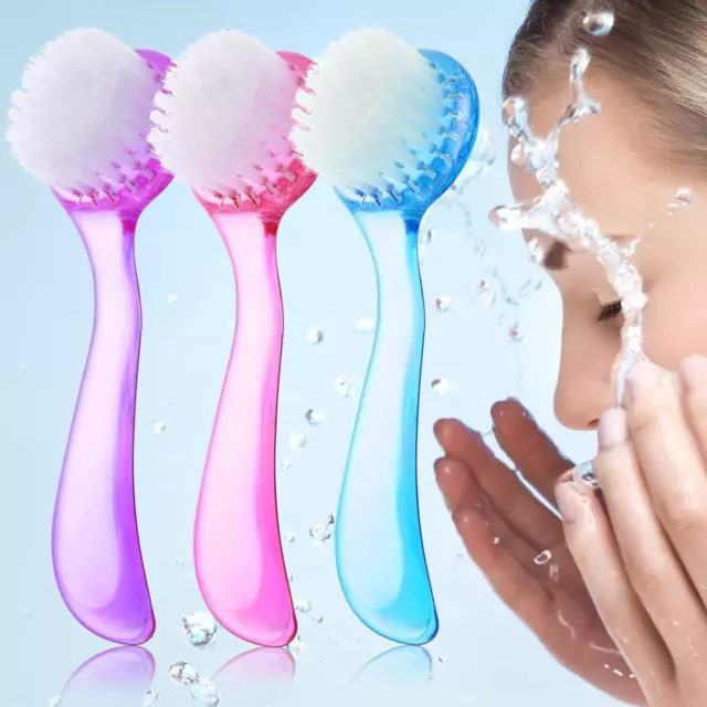 3 Pieces Facial Cleansing Brush Acrylic Handle Face Scrubbers Soft Bristle Exfol