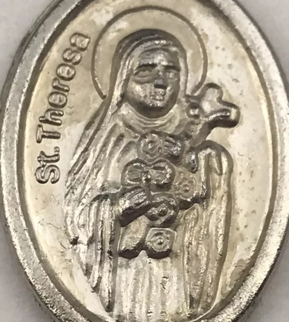 Vintage St Theresa Pendant Charm Medal Catholic Pray For Us Saint