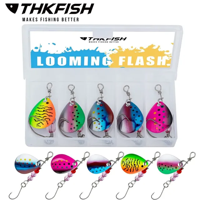 THKFISH 5Pcs Spinner Baits Fishing Spinners Hook Trout Lures with Box