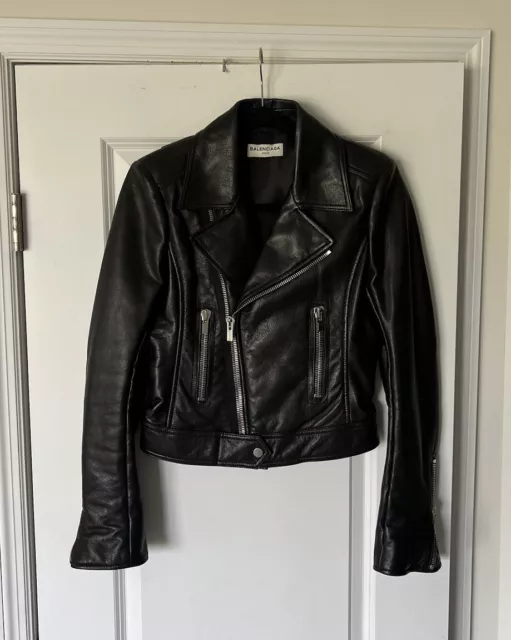 Balenciaga Leather Moto Jacket Size 38