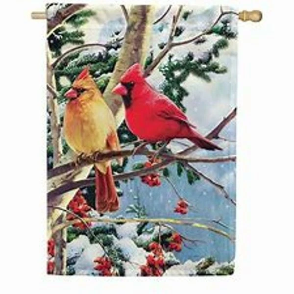Cardinals Branch, Winter, Tree, Snow, Garden Flag 12"x18" Custom Decor 2 Sided