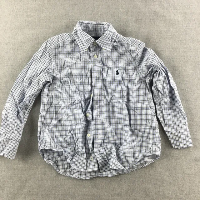 Ralph Lauren Kids Boys Shirt Size 4 Blue Checkered Logo Button-Up Long Sleeve