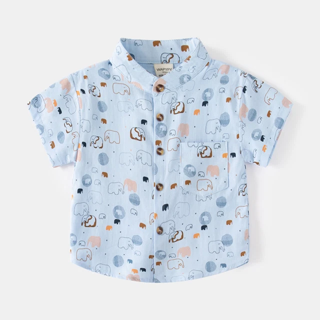 Kids Toddler Shirt Cartoon Prints Short Sleeve Button Shacket Boys Shirt Tops