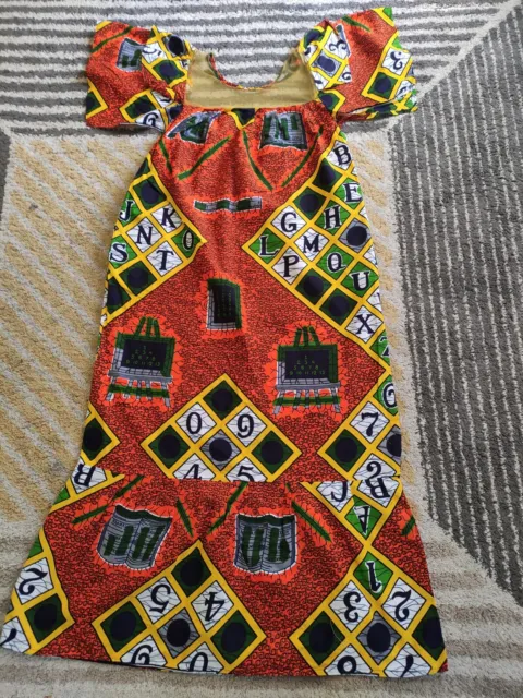 Maxi abito Ankara africano fatto a mano stampa multicolore maglia gialla taglia M-L