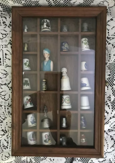 Thimble Display Case With 42 Thimbles Lovely Wooden Unique Collection