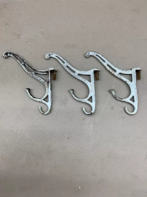 3 Cast Iron School Room 4" Coat Hat Triple Hook Hall Tree Industrial Restoration