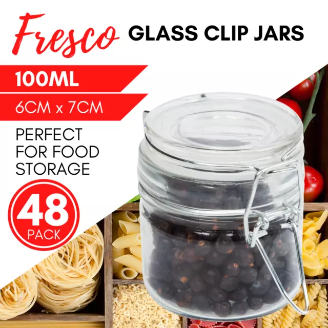 48 x MINI GLASS CLIP JARS 100mL Food Storage Jars Spices Herbs Jam Chutney Honey