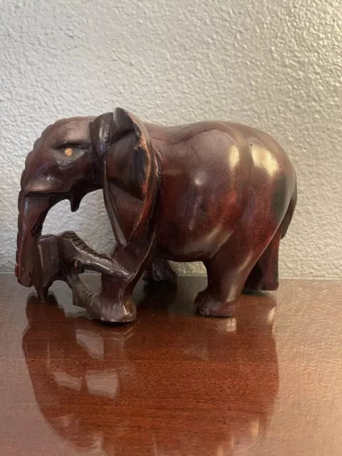 Vintage Solid Wood Hand Carved Large Walking Elephant Figure beautiful piece.