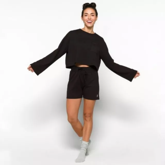 FREE PEOPLE MOVEMENT XS Black Two Piece Cropped Athleisure Sweat