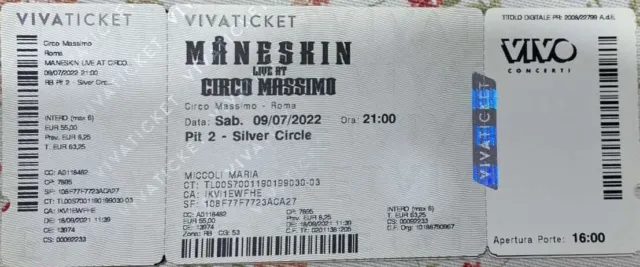 Biglietto Maneskin 9 luglio circo massimo Roma