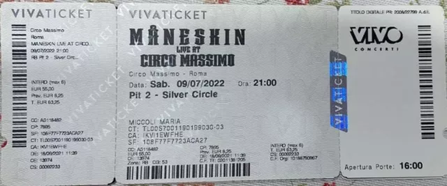 Biglietto Maneskin 9 luglio circo massimo Roma
