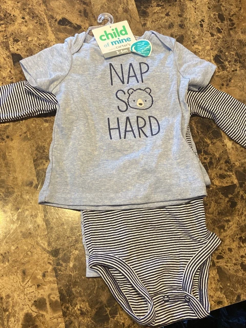 NEW CHILD OF MINE BY CARTERS BABY BOY LONG SLEEVE BODYSUIT, T-SHIRT & PANTS 3-6m