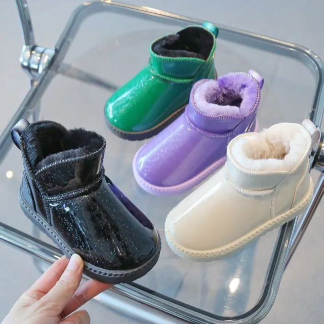 Stivaletti da neve alla caviglia bambine ragazzi termici impermeabili verniciati scarpe calde inverno Regno Unito