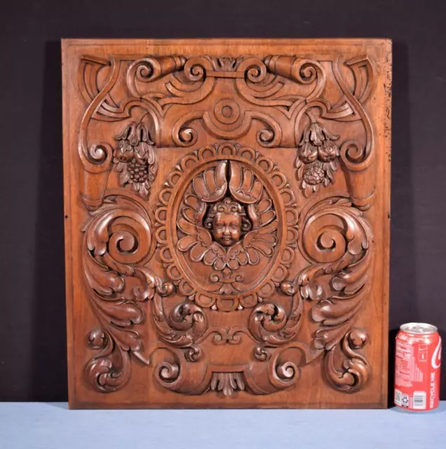 *French Antique Hand Carved Architectural Door Panel Walnut Wood with Face