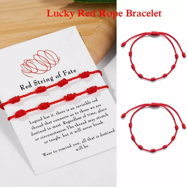 2pcs Lucky Red String bracelet Kabbalah Amulet 7 Knots Protection Rope Card Gift