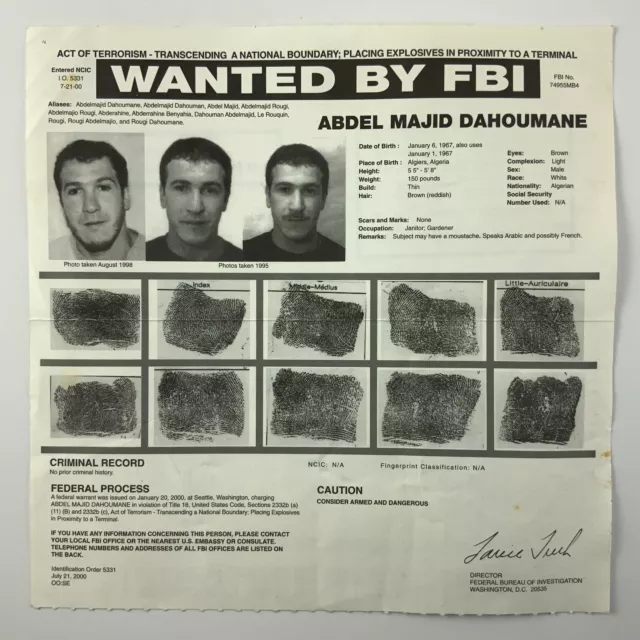 Wanted By FBI July 21 2000 Vintage Criminal Wanted Poster BB461
