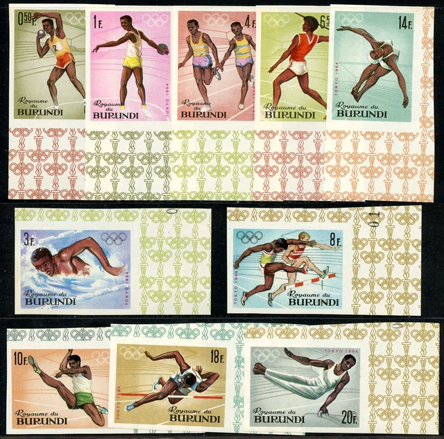 Burundi Nr. 125-34 B ** (€ 100.-), Tokio kpl, postfr. Satz, Gummi teils gebräunt