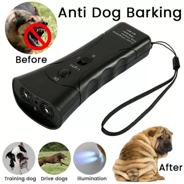 Ultrasonic Anti Dog Barking Repeller Trainer LED Light Gentle Chaser Sonics Stop