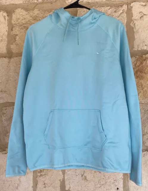 Nike Women's Therma Fit Soft Light Blue Fleece Hoodie Thumbholes Pullover Size M