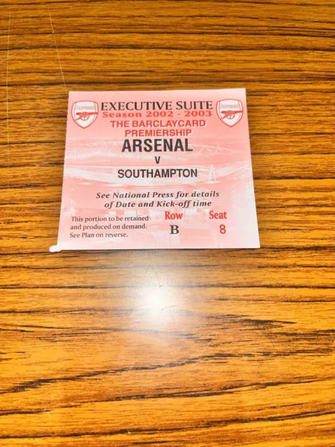 Arsenal vs Southampton Rare Exceutive Suite Ticket 2002/2003 Season