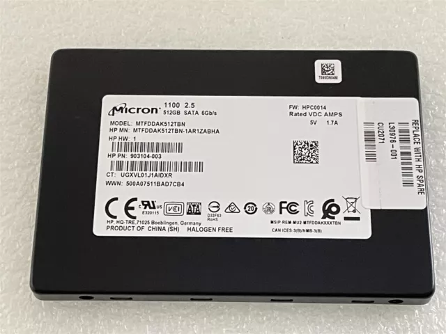 For HP L30976-001 Micron 1100 SATA 2.5 SSD 512GB MTFDDAK512TBN Solid State Drive