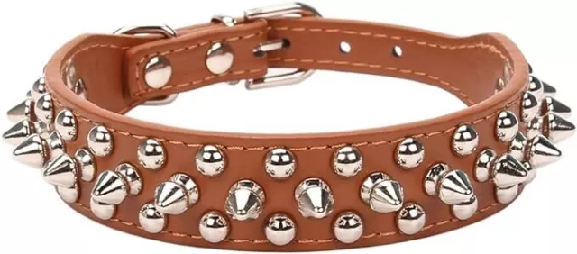 Pet Dog Collar Mushrooms Spiked Rivet Studded Adjustable Pu Leather MEDIUM