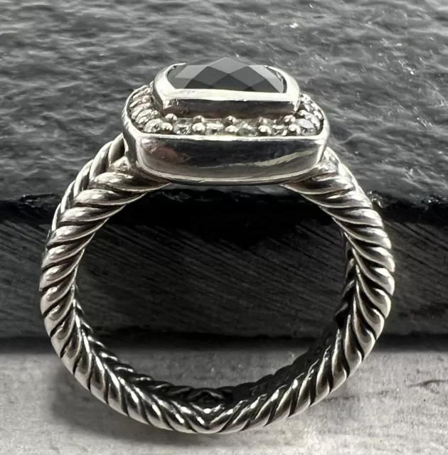 David Yurman Petite Albion Ring 925 Black Onyx And Diamonds Size 6.75~ 6.6 Grams