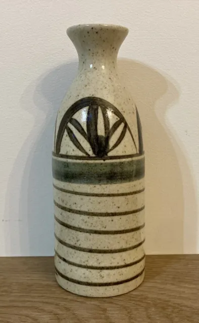 Mid-Century Modern Striped Speckled Pottery Vase,Brown & Blue,Japan,Otagiri?