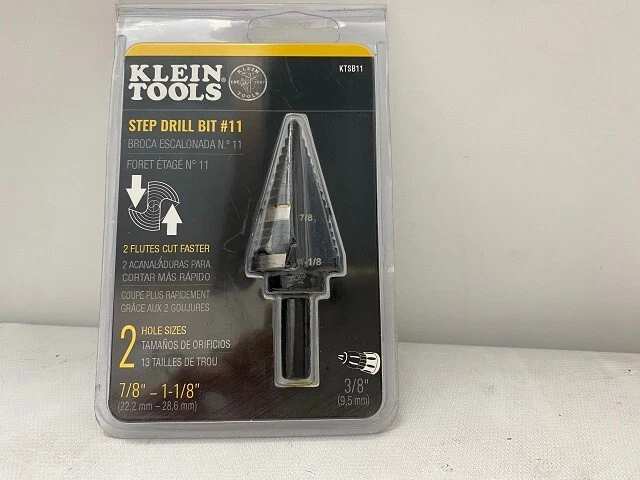 Klein Tools KTSB11 Double Fluted Step Drill Bit 7/8" or 1 1/8' holes