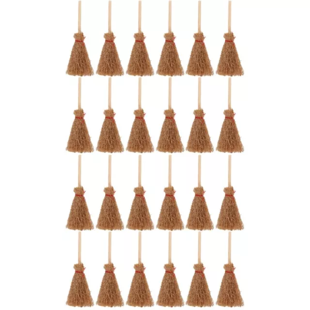 24 Pcs Pine Wood Mini Witch Broom Miniature Scene Accessory Besom Ornament