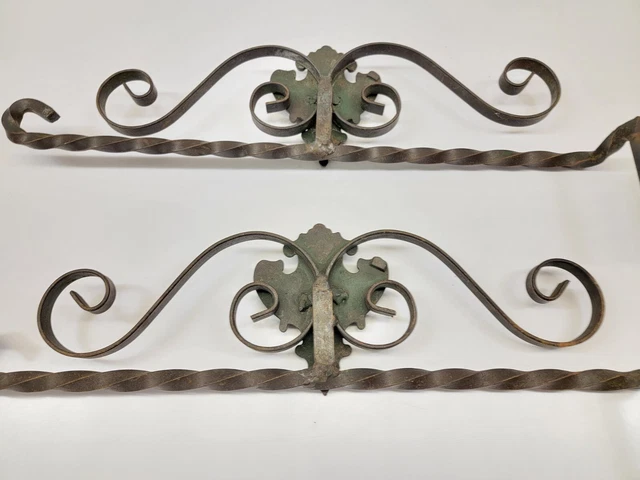 4x Antique Wrought Iron Swing Arm Curtain Brackets - Art Nouveau 13