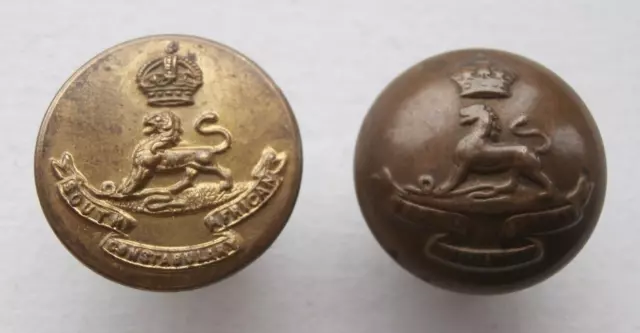 2 x BRITISH SOUTH AFRICA AFRICAN CONSTABULARY / POLICE KINGS CROWN BUTTONS