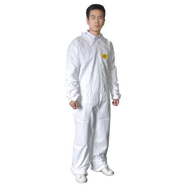 CONDOR 30C570 Collared Coveralls,Whte,4XL,Elastic,PK25