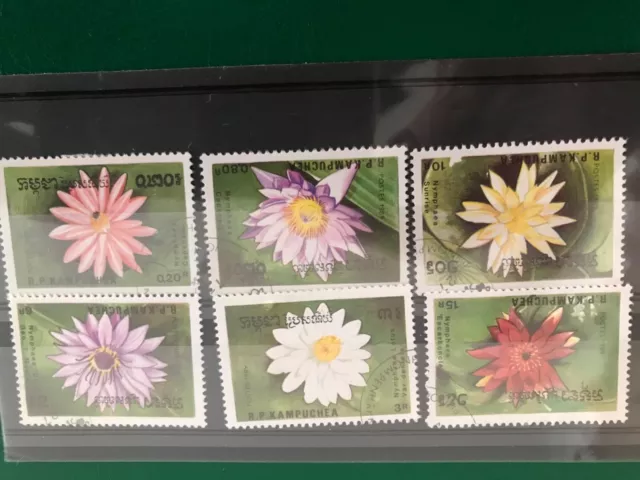 Cambodia stamps Used flowers  stamp good condition  set of 6