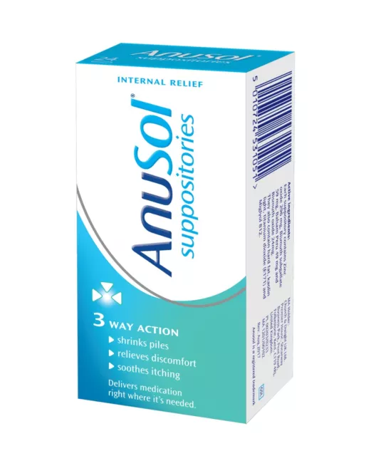 Anusol Suppositories 24 Pack - 3 Way Action - Haemorrhoids Piles Treatment