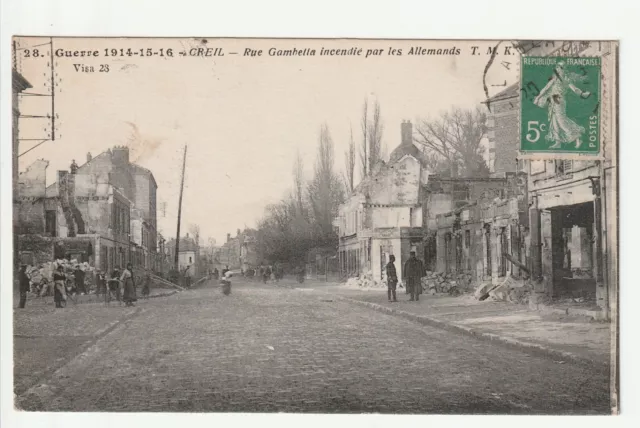 CREIL - Oise - CPA 60 - War Street Gambetta House burned by the Germans