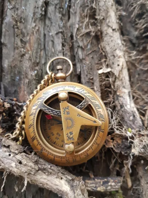 Nautical Working Hand-Made Push Button Working Antique Sundial Compass Handmade
