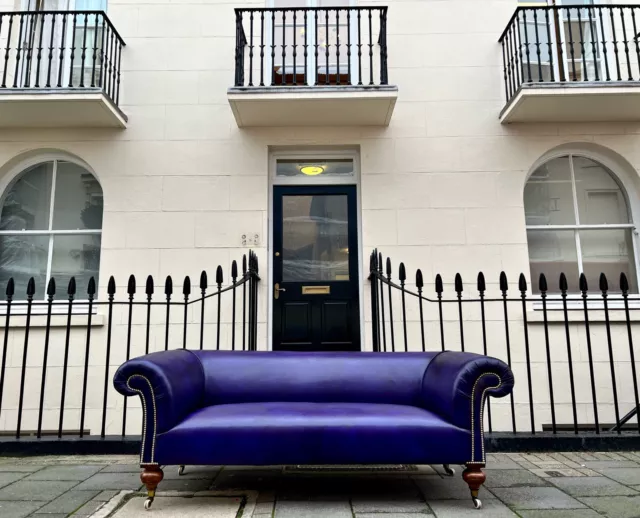 Very Good 19thC Chesterfield Sofa - Fully Restored - Hand Dyed Amethyst Leather