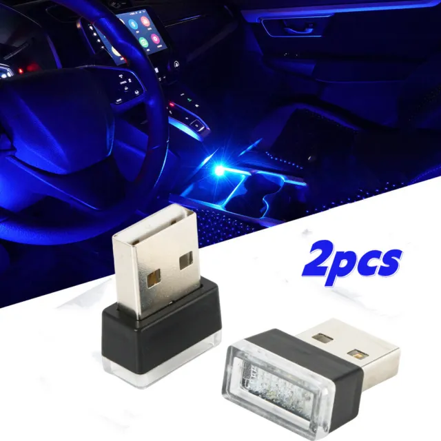 Blue USB LED Car SUV Interior Light Neon Atmosphere Ambient Lamp Accessories 2x