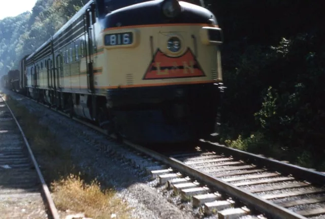1950s Red Kodachrome Slide Train Louisville Nashville Engine 816