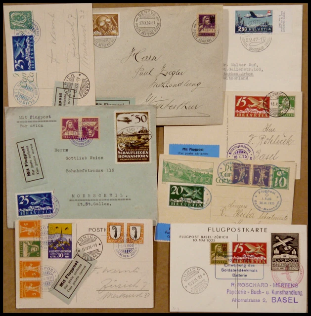 LUFTPOST 1924-1947, kleine Partie von 8 verschiedenen Sonderflügen, meist Pracht