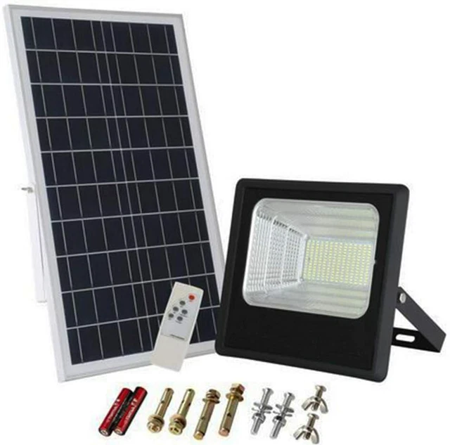 Faro LED 300W Con Pannello Solare | Luce Fredda 6500K 4650 Lumen | IP66 Telecomando | Staffa Inclusa