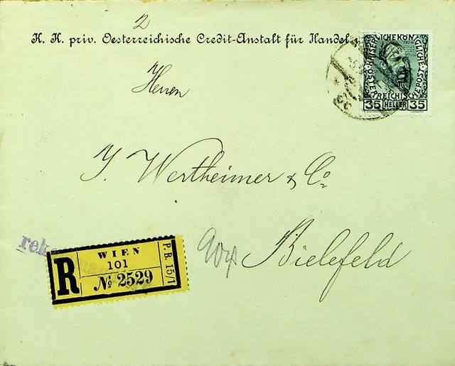 Österreich 1916 WWI 35h Auf Regd Abdeckung Von Wien Sich Bielefeld Deutschland