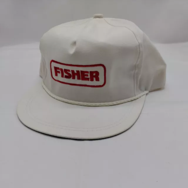 Nice Vintage cloth cord Hat cap Fisher metal detecting golf White red embroider