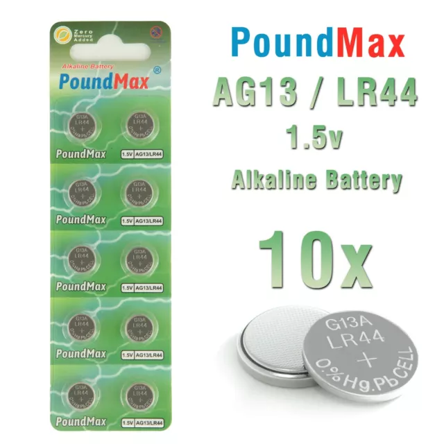 10 X  AG13 LR44 SR44 G13 L1154 A76 357 PX76A RW82 1.5V PoundMax Batteries