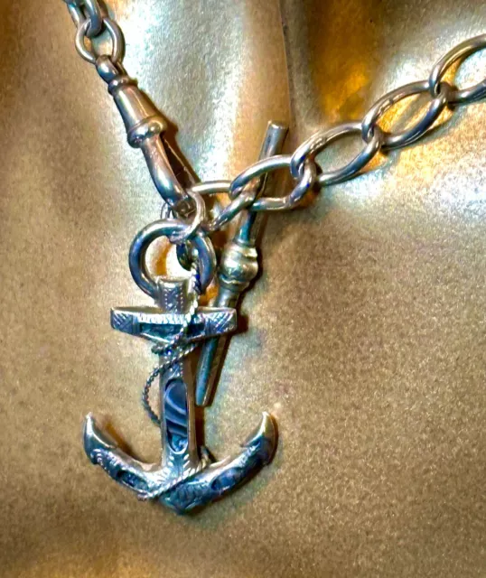 An Antique Sterling Silver  Albert Chain with an Antique Scottish Anchor Pendant